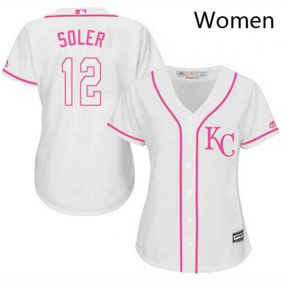 Womens Majestic Kansas City Royals 12 Jorge Soler Authentic White Fashion Cool Base MLB Jersey